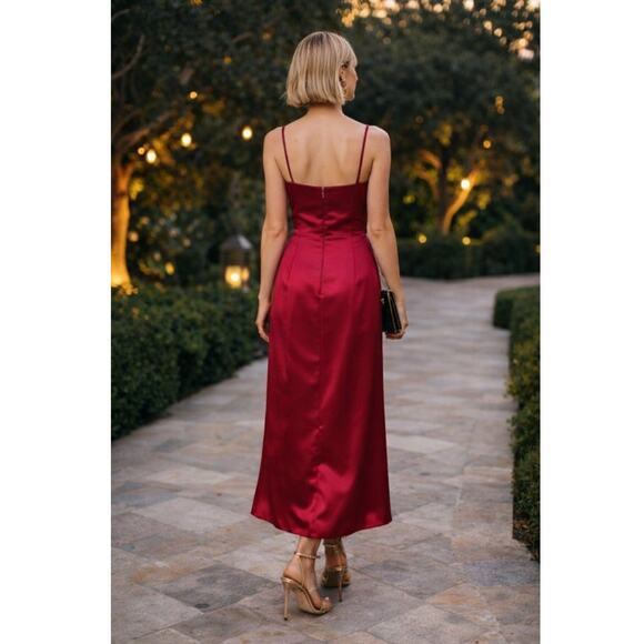 Vintage Watters & Watters Satin Maxi Dress 14 Red - Picture 2 of 10